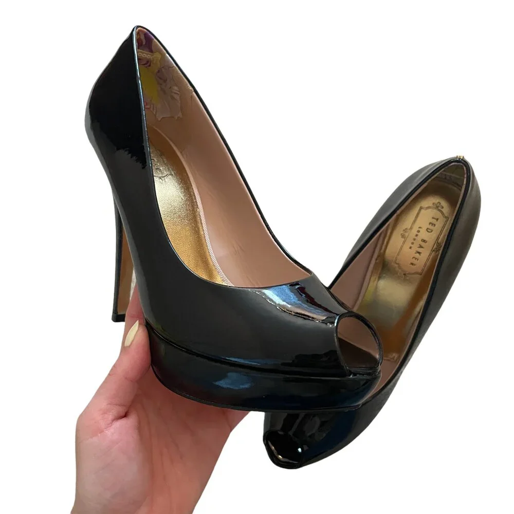 Ted Baker London Leather Peep Toe Pumps Black 9